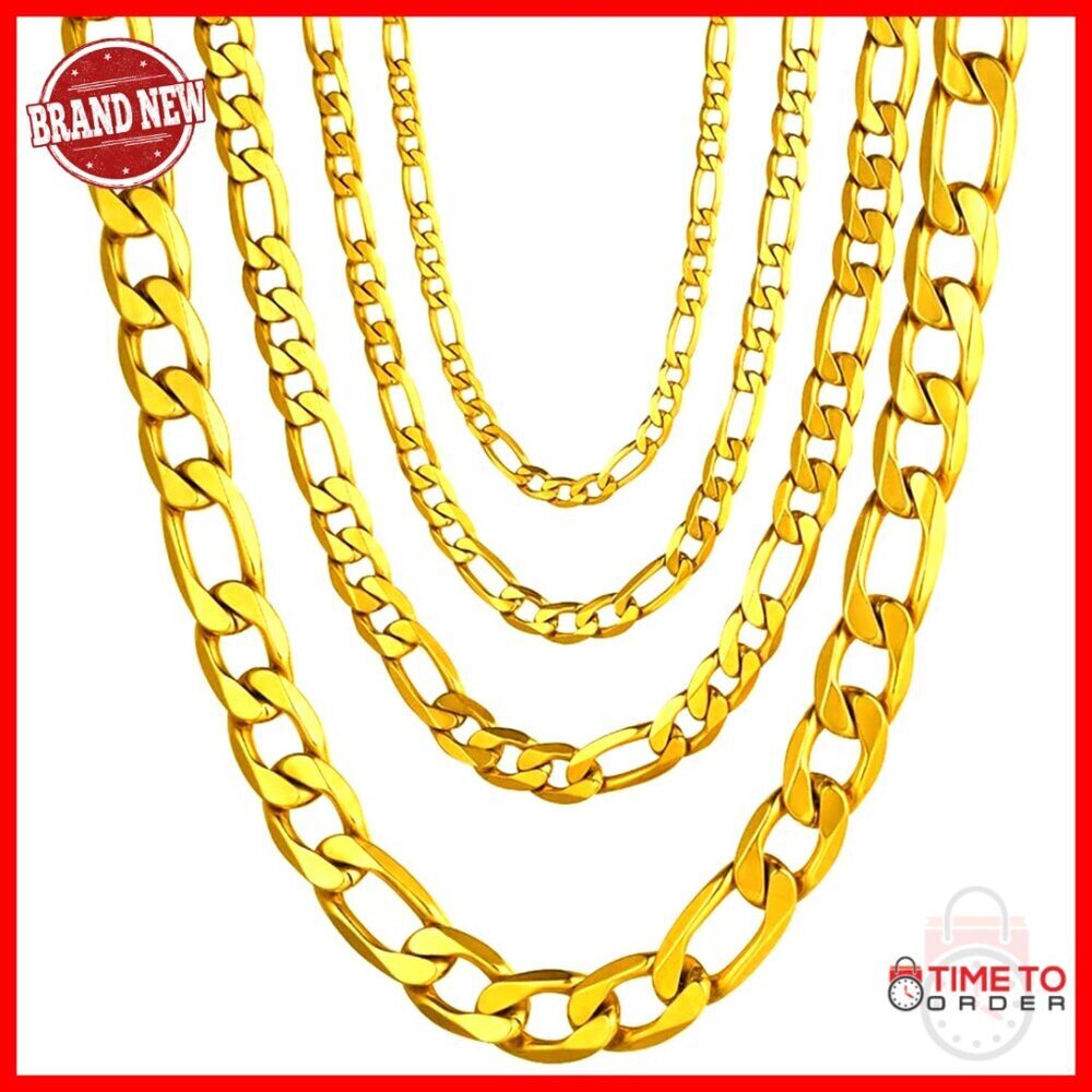 Stainless Steel Figaro Chain Necklace 13mm 26 Inch Lobster Clasp